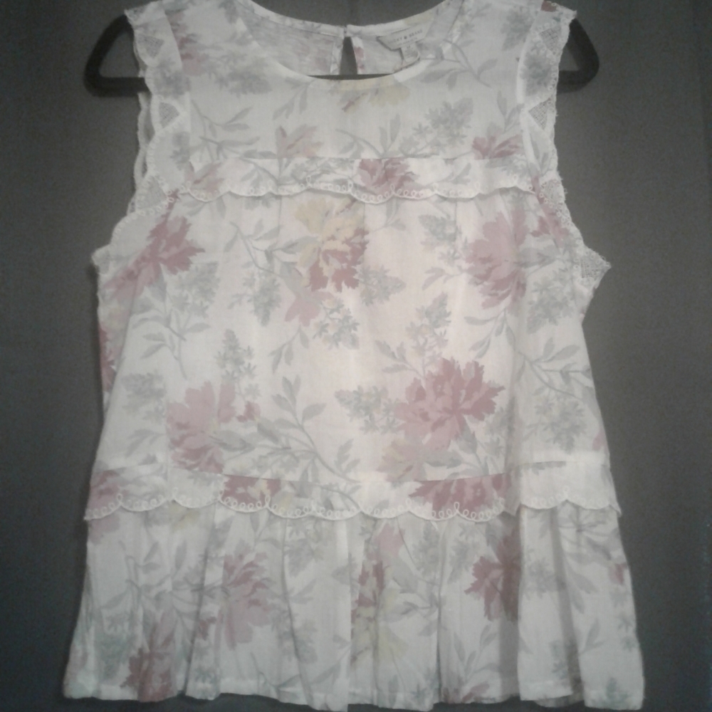 Lucky Brand Ruffled & Lace Cotton Floral Tank